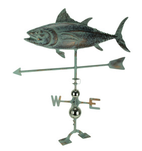 Verdigris Patina Metal Tuna Fish Weather Vane with Roof Mount Main image