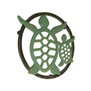 Cast Iron Sea Turtle Trivet – Verdigris Finish, Bronze Accents, 8" Coastal Décor Main image