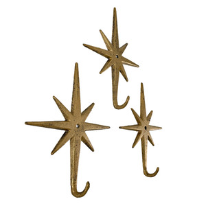Antique Gold Cast Iron Atomic Starburst Wall Hooks Set of 3 – Mid-Century Modern Decor for Stylish Organization and Chic Storage Main image