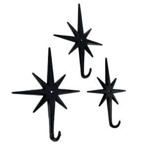 Set of 3 Cast Iron Atomic Starburst Wall Hooks – Mid-Century Modern Design, Black Finish, 9" High, 7.25" Long, Durable and Stylish for Organizing Coats, Hats, Keys, and More Main image