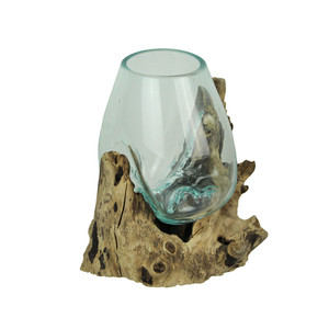 Glass On Teak Driftwood Hand Sculpted Molten Bowl/Plant Terrarium Main image