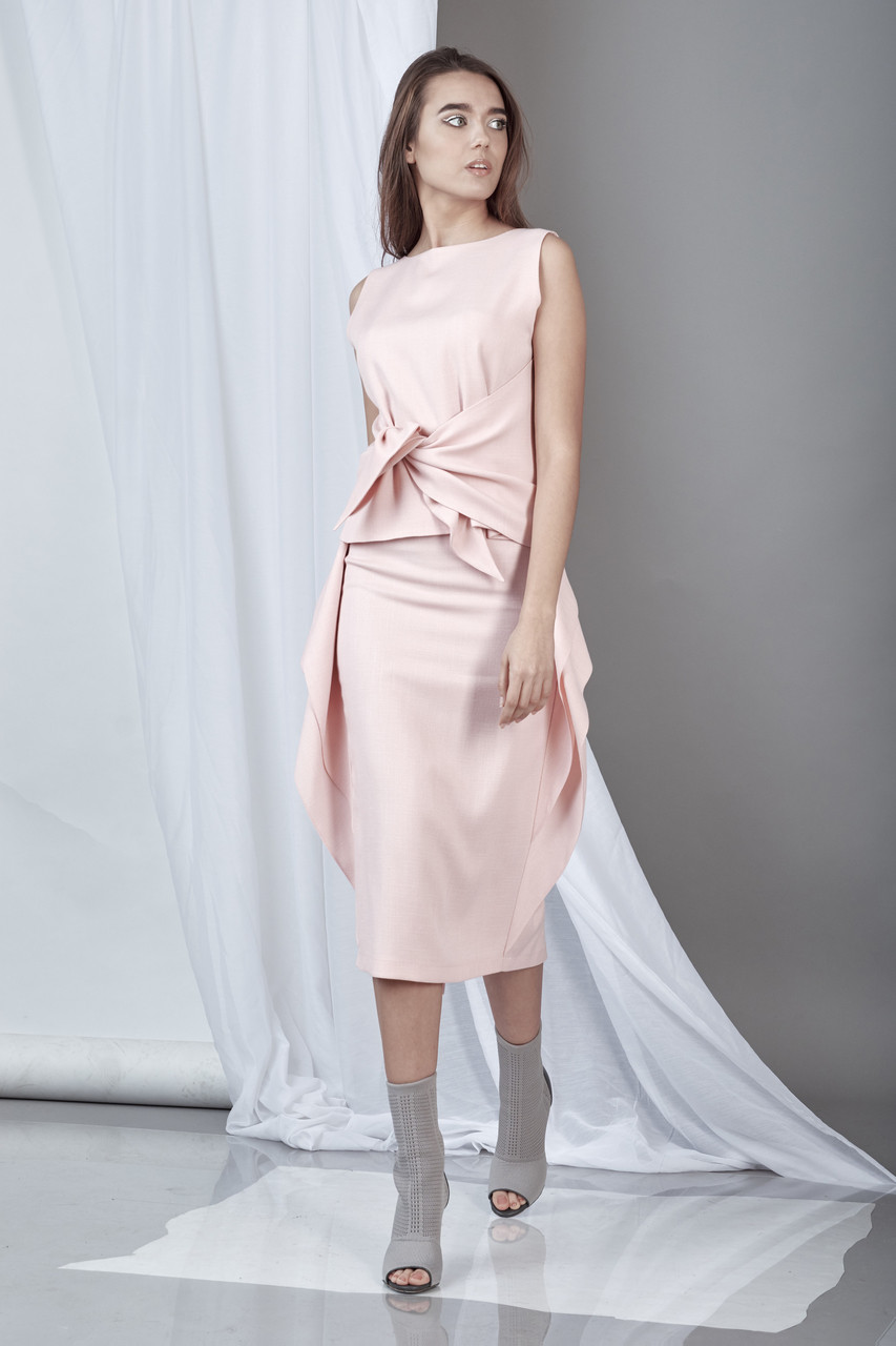 Soft Spirit Skirt (Powder Pink Ruffled Midi Skirt)