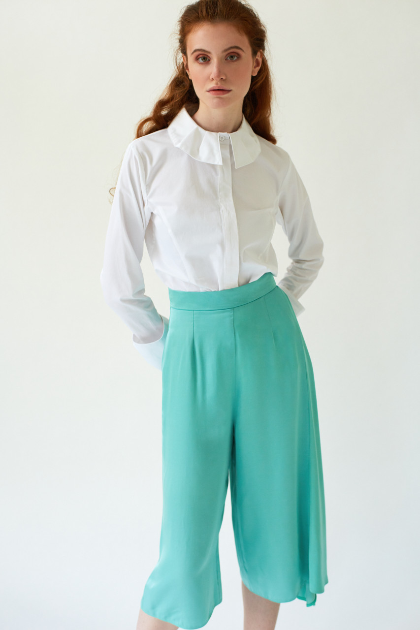 SWEPT AWAY Mint Cropped Pants with Side Pleat
