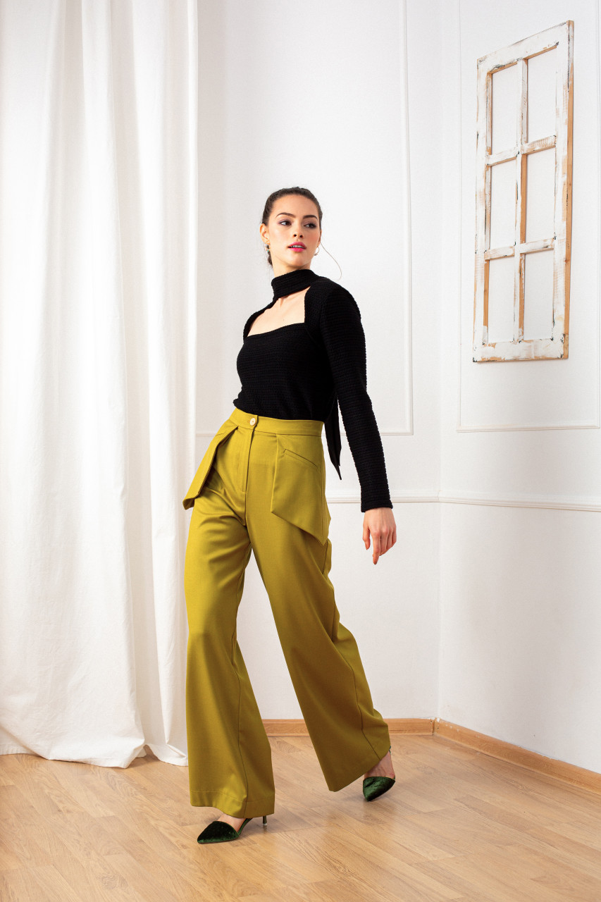 The NOVA Wide Leg Pants with Side Panels in Dark Yellow