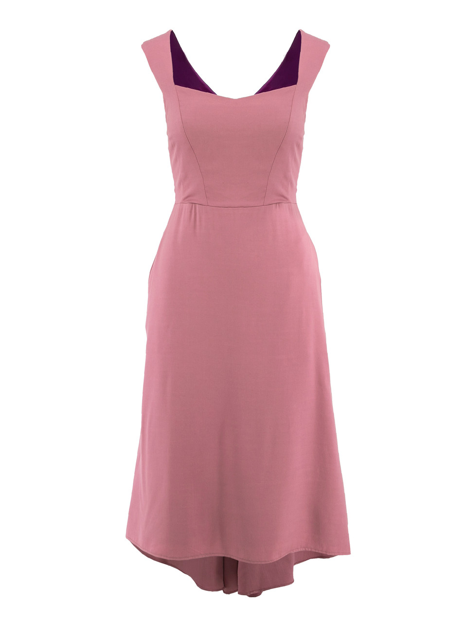 Spread-Your-Wings Asymmetric Midi Dress in Dusty-Rose