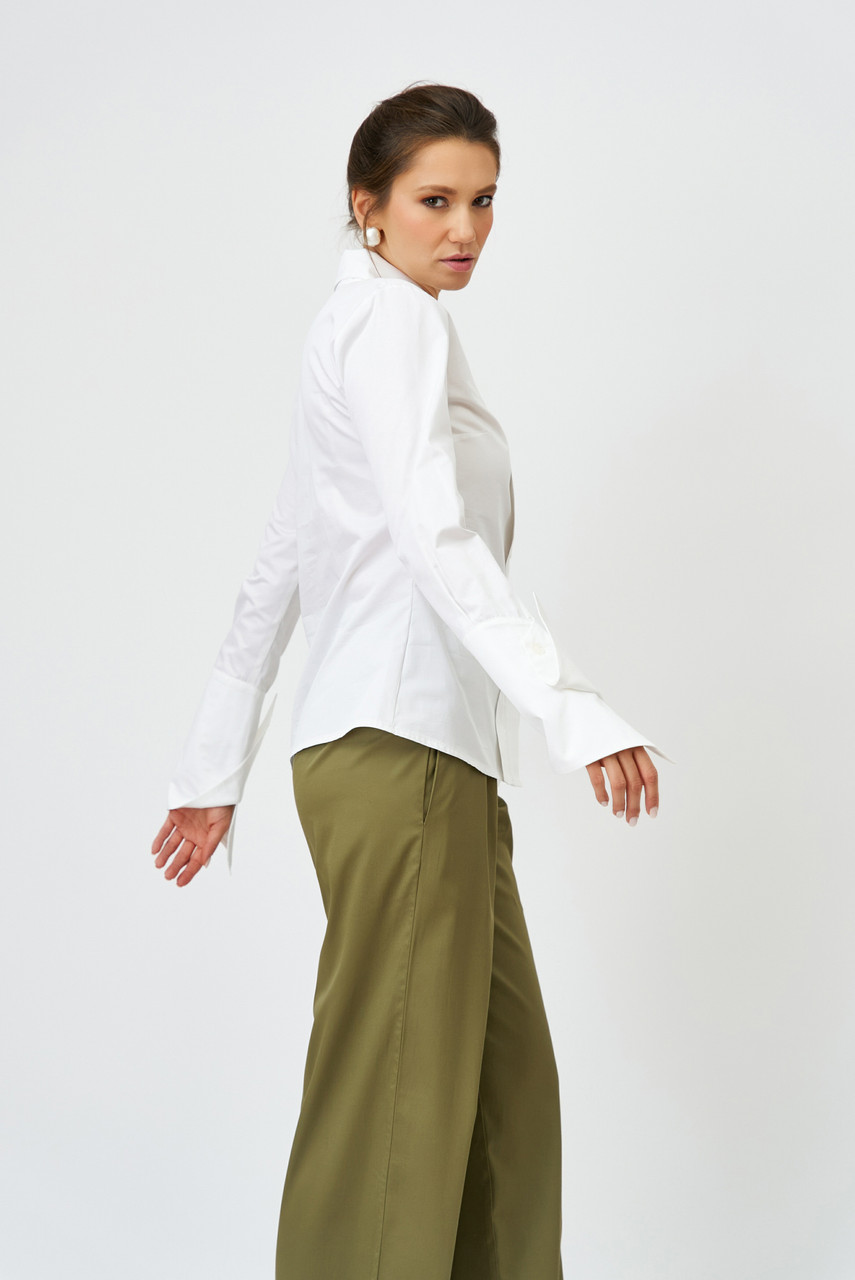 On-the-Edge Poplin Shirt with Oversized Cuffs in White