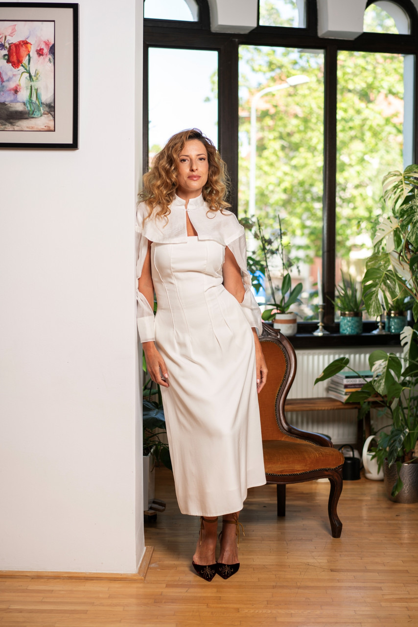 INFINITY Strapless Midi Dress in White