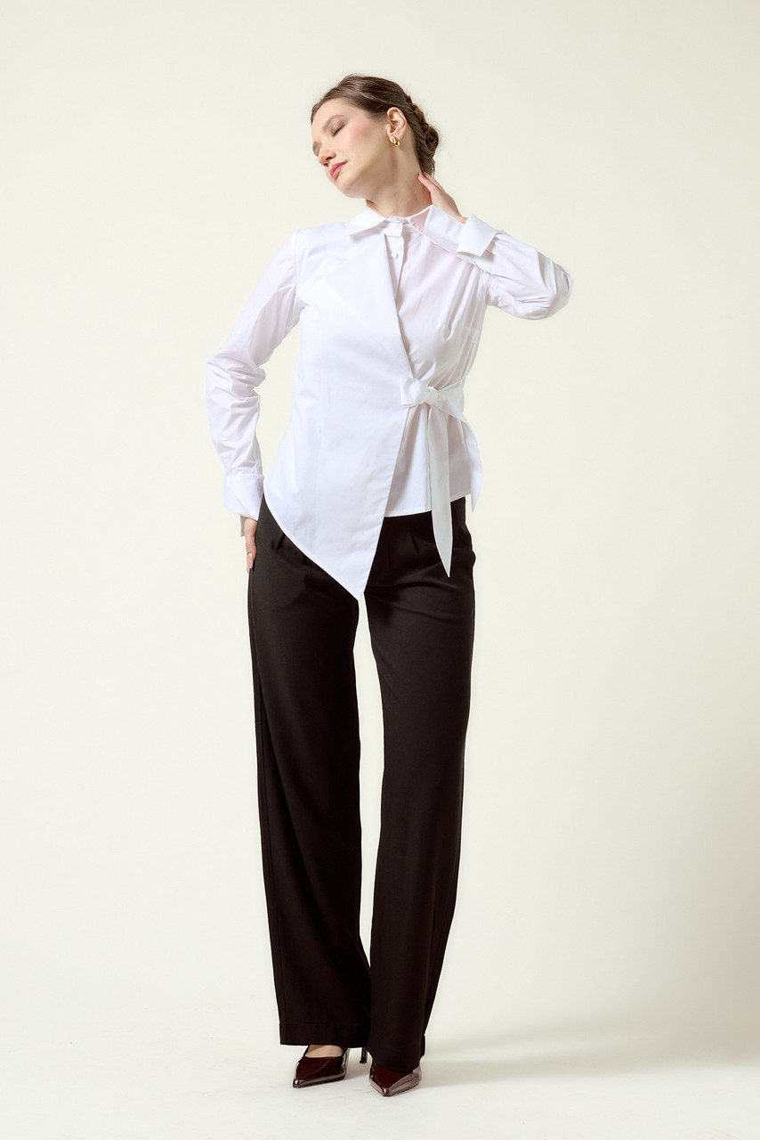 FEARLESS Asymmetric Poplin Shirt with Waist Tie in White