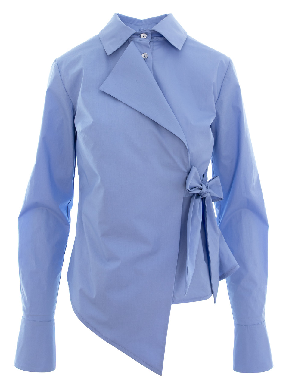 FEARLESS Asymmetric Poplin Shirt with Waist Tie in Light-Blue FEARLESS Asymmetric Poplin Shirt with Waist Tie in Light-Blue