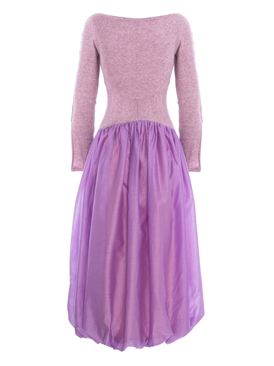 LILIAN Midi Dress with Gathered Voile Skirt in Lilac