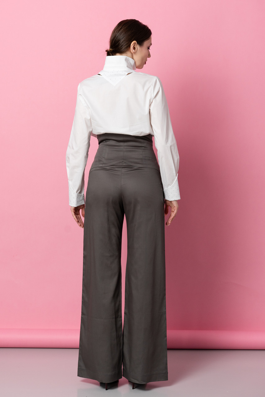 SUPERNOVA Wide-Leg Pants with High Corset Waist in Grey