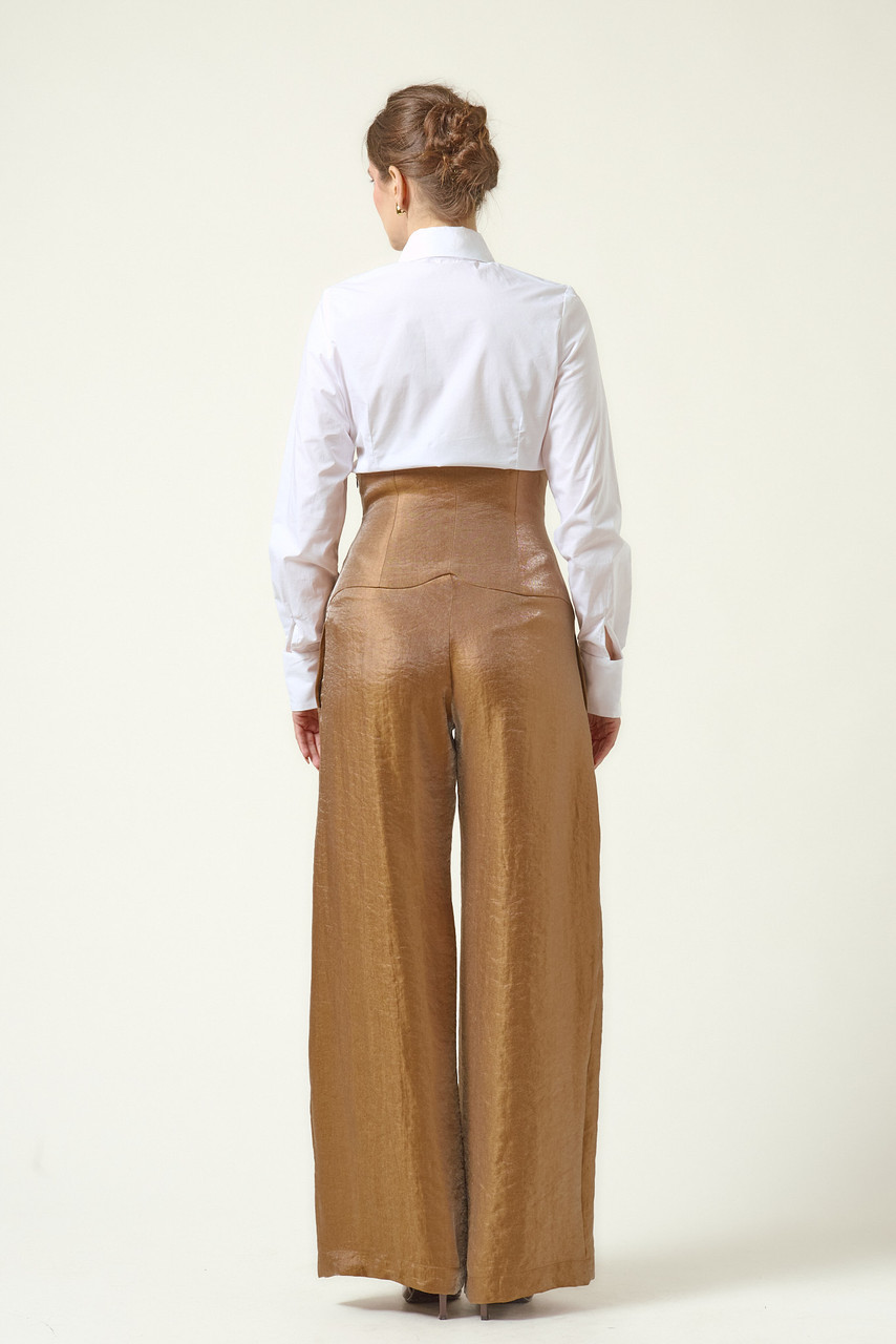 SUPERNOVA Wide-Leg Pants with High Corset Waist in Tobacco