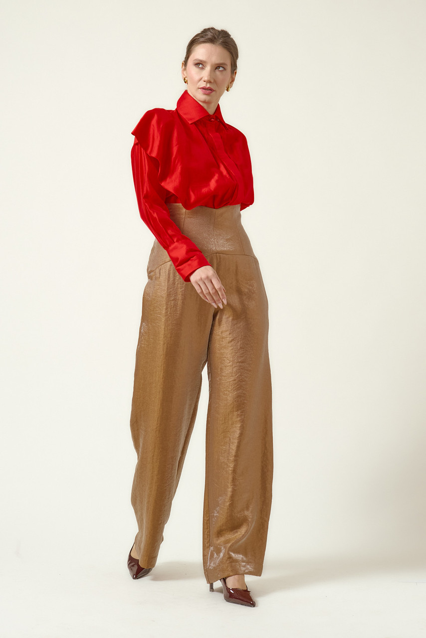 SUPERNOVA Wide-Leg Pants with High Corset Waist in Tobacco