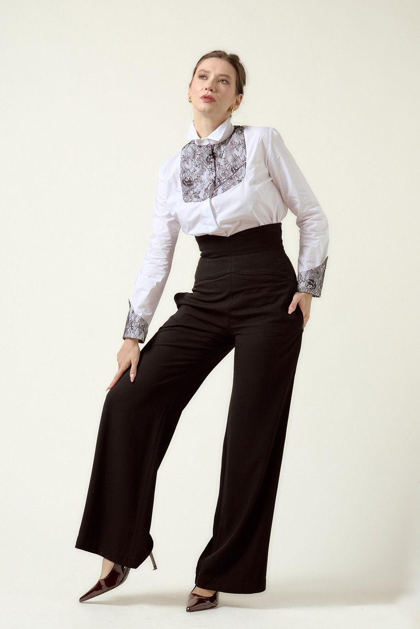 SUPERNOVA II Wide-Leg Pants with High Corset Waist in BLACK