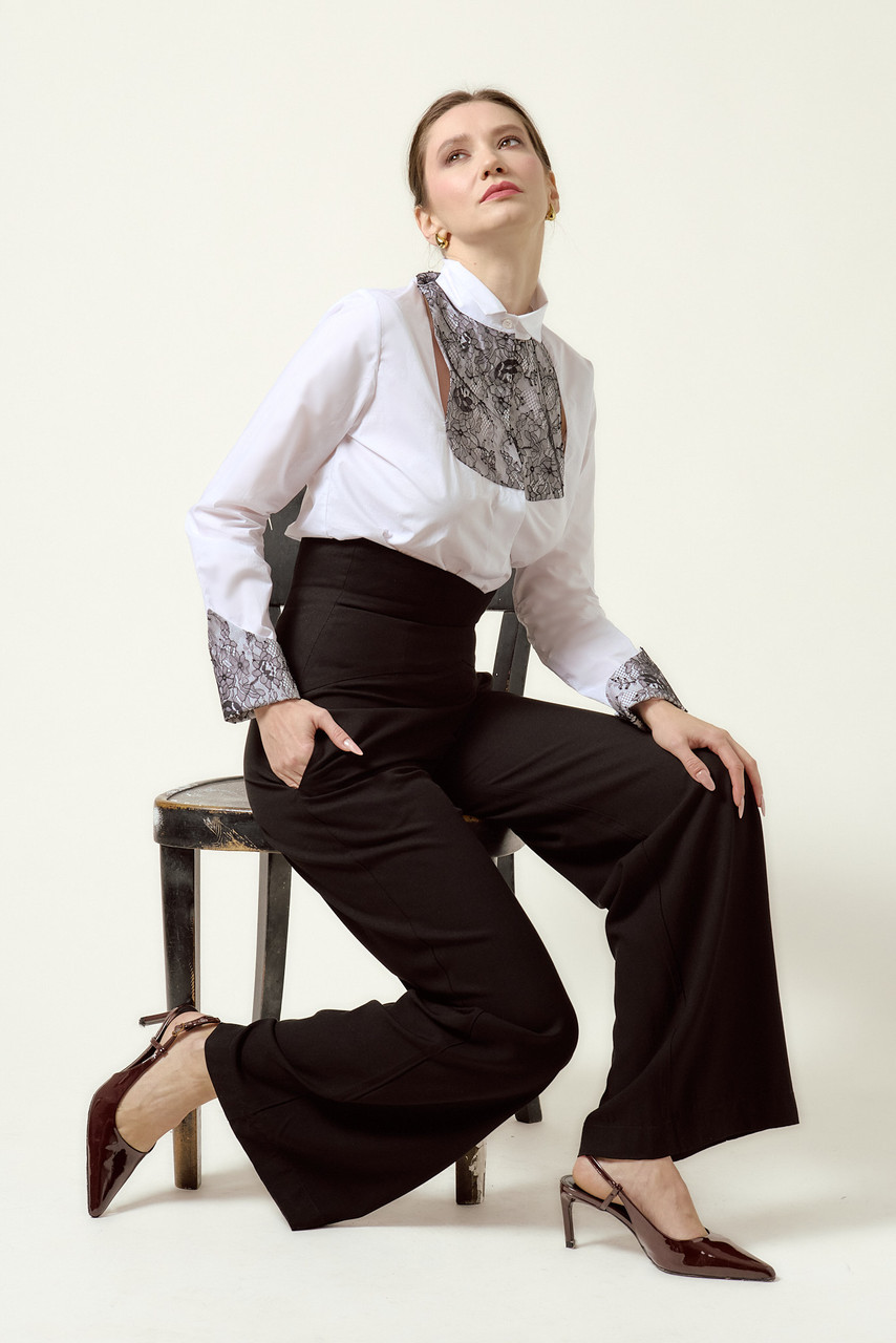POEM NOIR Poplin Shirt with Black Lace Appliqué