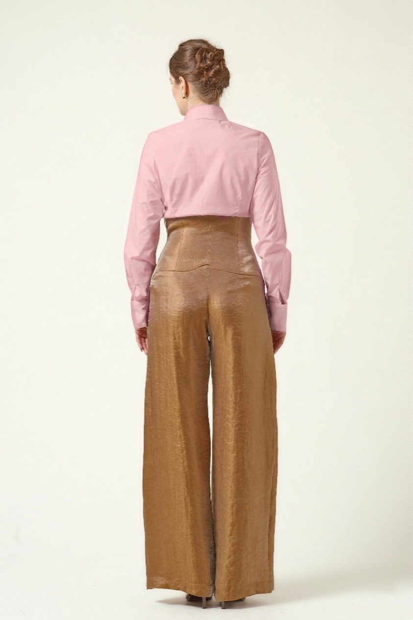 ARCADIA Pink Poplin Shirt with Overlapping Collar and Cuffs 