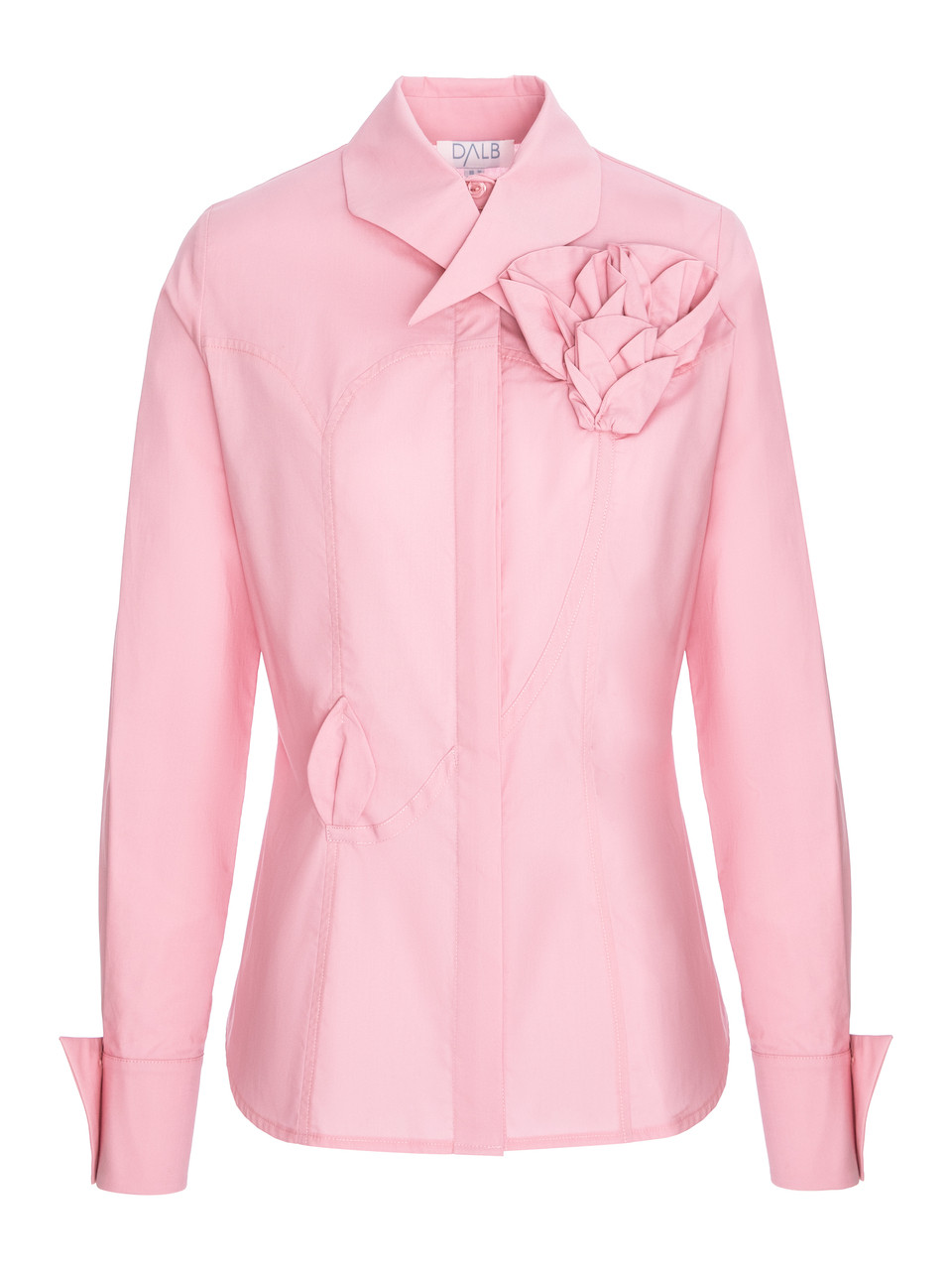 ARCADIA BLOOM Pink Poplin Shirt with Hand-Crafted 3D Floral Appliqué