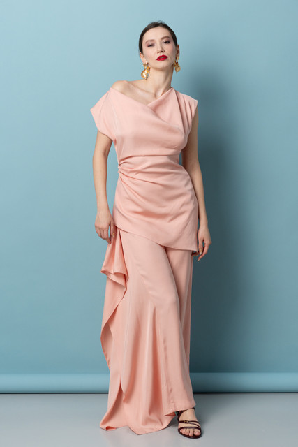 CANNES Straight-Leg Trousers with Side Panel in Powder-Pink