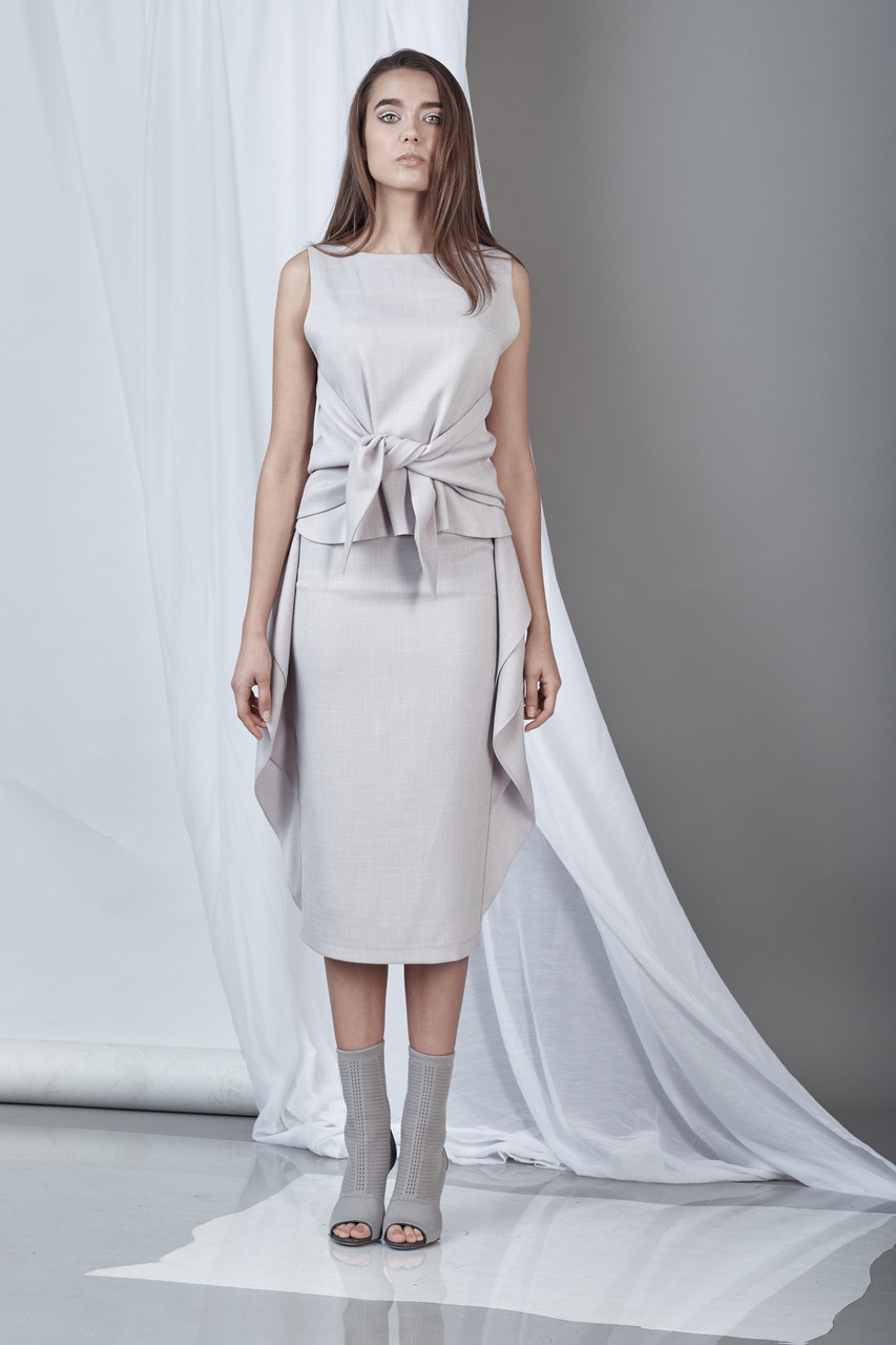 Soft-Spirit Skirt (Light Grey Ruffled Midi Skirt)