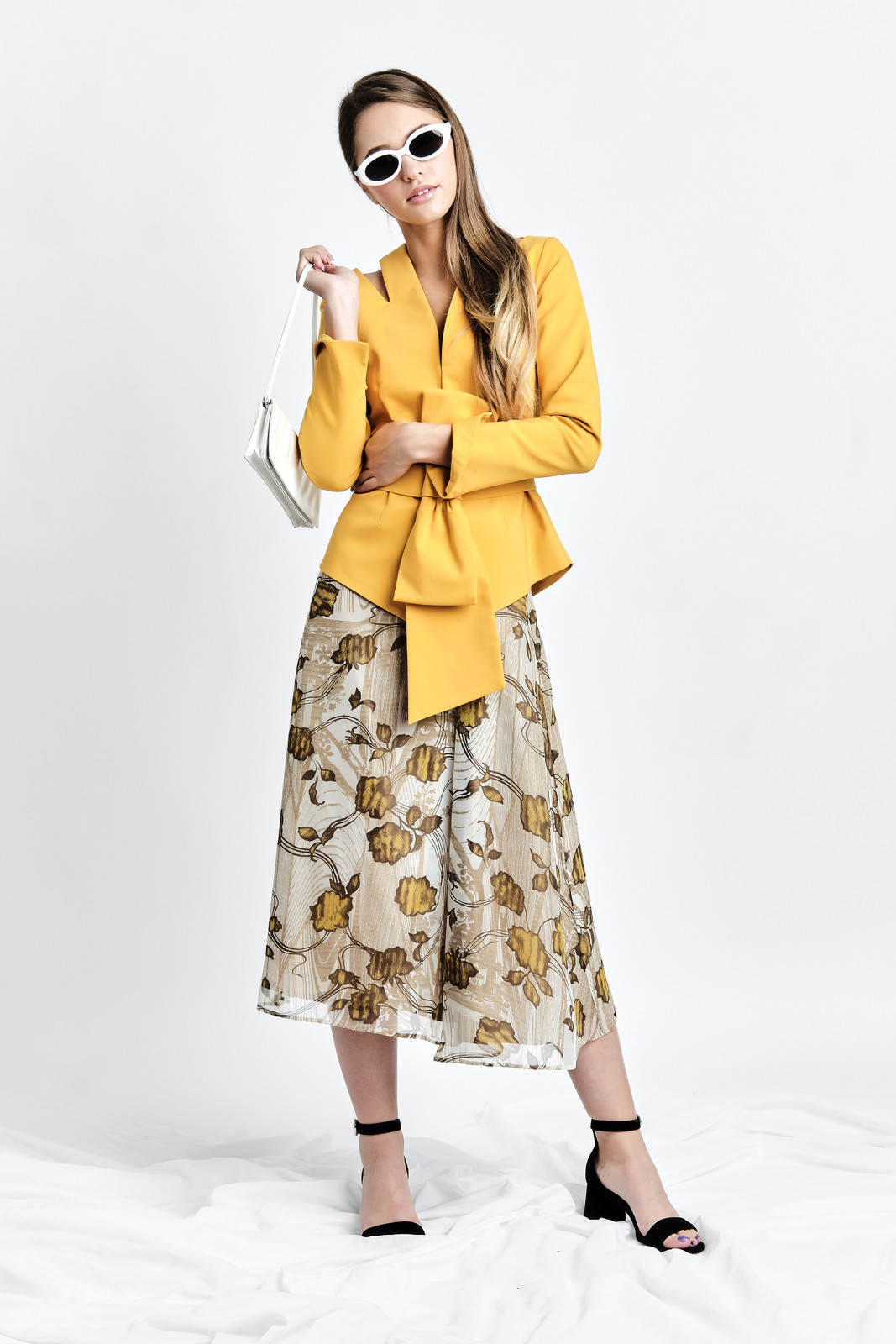 ZORI Blazer (Belted Mustard Blazer with Shoulder Coutouts)