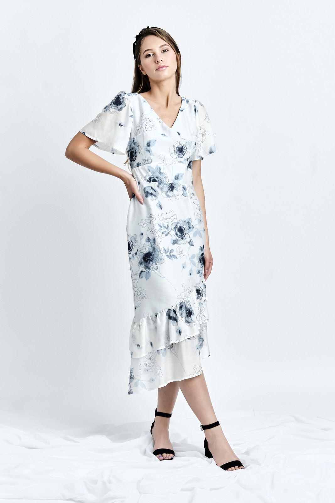 HORA dress (Flower-print Silk-blend Asymmetric Midi Dress)