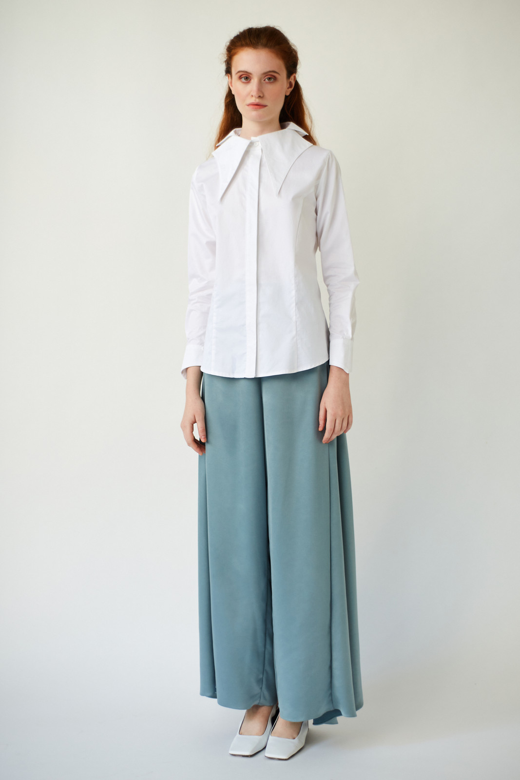 WINGS Poplin Shirt with Double Collar in White