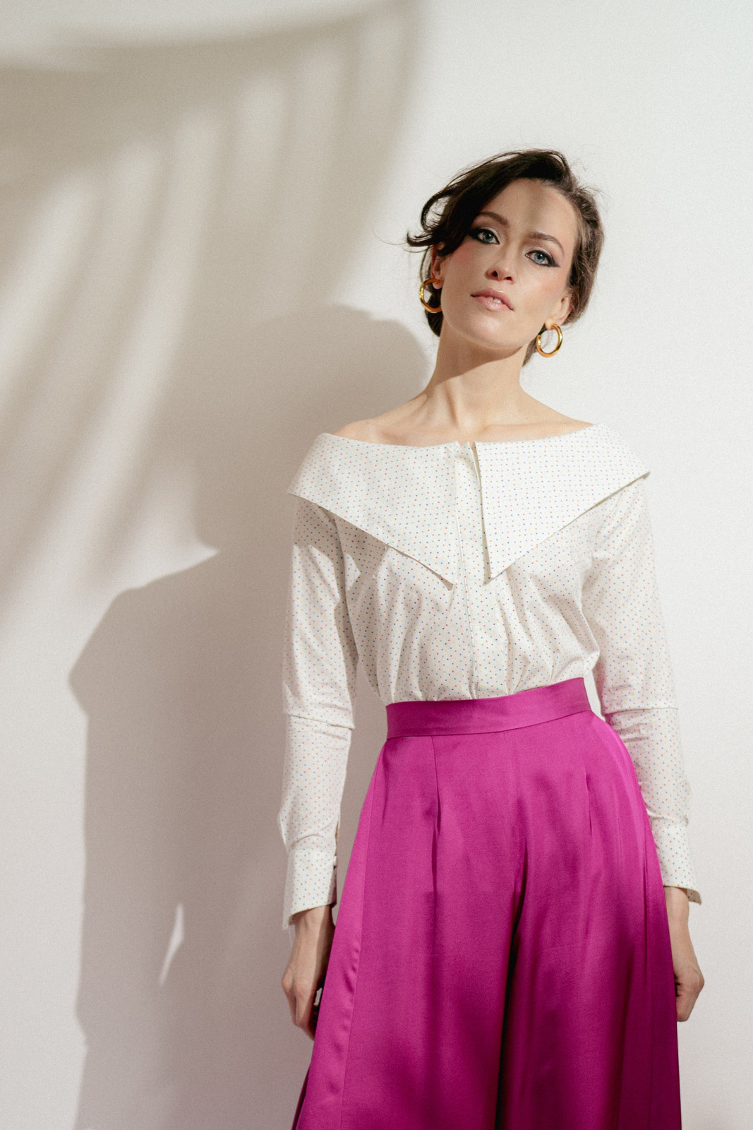 ZENITH Wide-Neck Poplin Shirt with Multicolour Dots