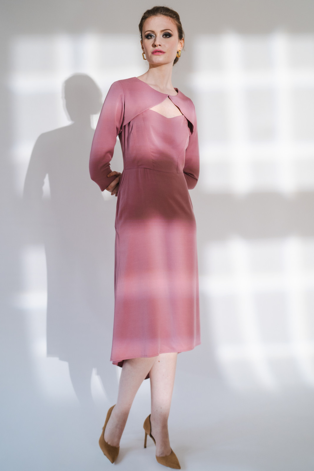 Spread-Your-Wings Sleeveless Midi Dress with Cropped Top in Dusty-Rose