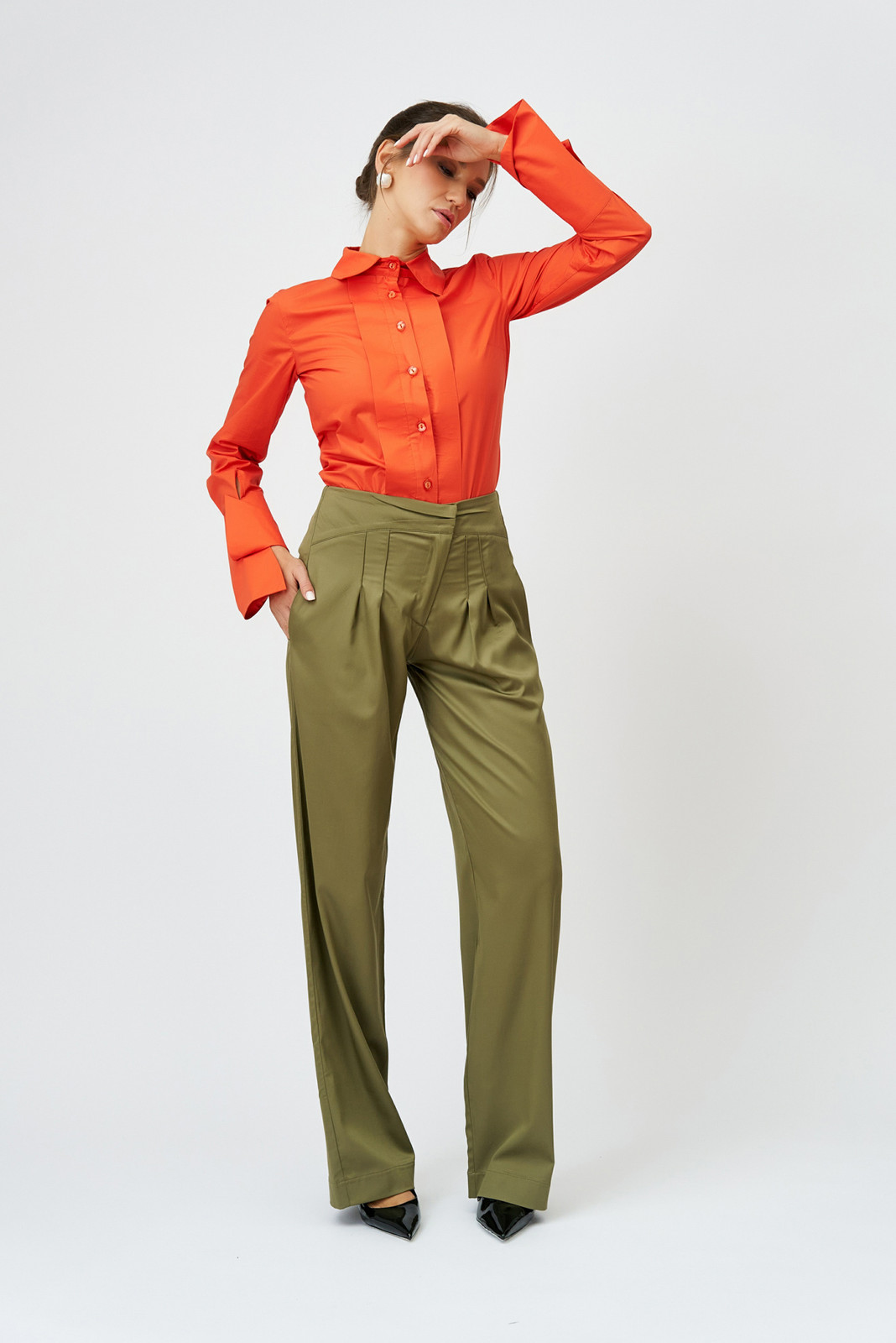 Wish-They-Were-Mine Wide-Leg Trousers with Asymmetric Waist in Green