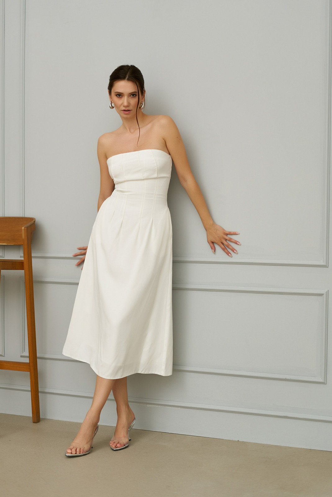 INFINITY Strapless Midi Dress in White