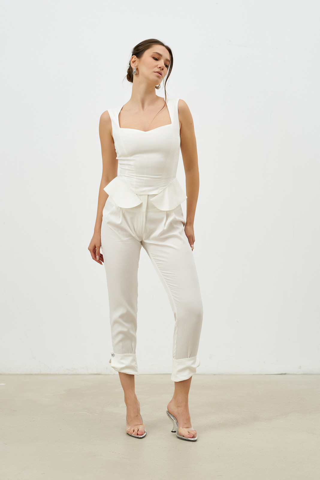 CAPRI Pants with Cuffed Hem in White