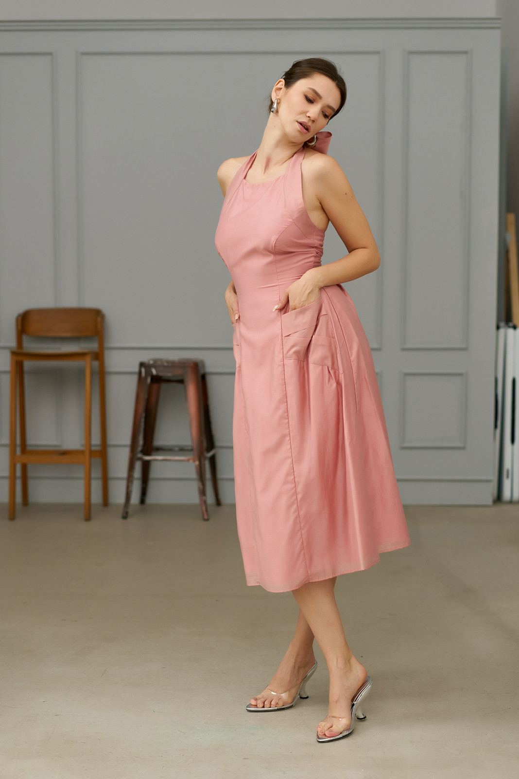 BELLE-VIE Halter Midi Dress in Pink