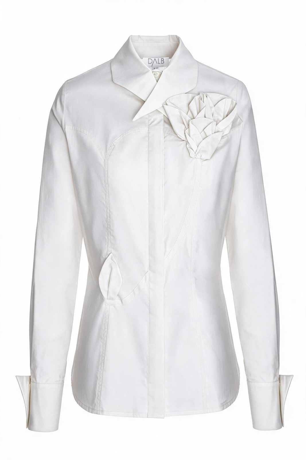 ARCADIA BLOOM White Poplin Shirt with Hand-Crafted 3D Floral Appliqué
