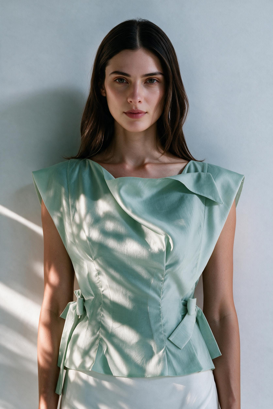 SIENA Wrap Top with Draped Cowlneck in Sage-Green
