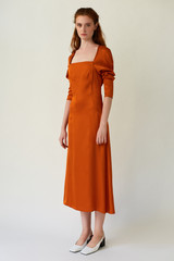 CELESTIAL Orange Midi Dress with Back Pleats