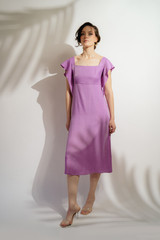 CASSIS Empire-Waist Midi Dress with Adjustable Straps in Lilac