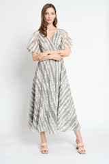UTOPIA Maxi Wrap Dress with Pleated Sleeves in Light-Grey UTOPIA Maxi Wrap Dress with Pleated Sleeves in Light-Grey