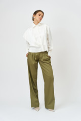 Petal Viscose Shirt with Asymmetric Front in White 