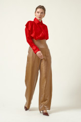 Petal Voile Shirt with Asymmetric Front in Red