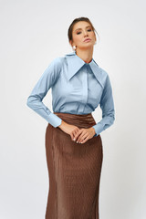 WINGS Poplin Shirt with Double Collar in Light-Blue