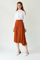 TRIANGLE Cropped Pants with Side Pleat in Cinnamon