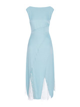 ISLA Crystal Blue Viscose Midi Dress with Lace Insertions 