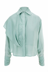 Petal Voile Shirt with Asymmetric Front in Sage-Green