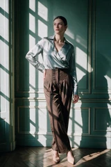 ALMA Draped Viscose-Blend Wrap Blouse in Mint