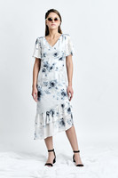 HORA dress (Flower-print Silk-blend Asymmetric Midi Dress)