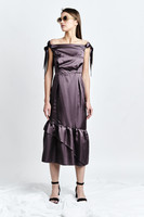 SANZIENE Dress (Plum Silk-blend Midi Dress with Asymmetric Ruffled Hem)