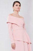 TRIANGLE Powder-pink Dress (Cape-effect Asymmetric Midi Dress)