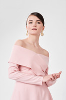 TRIANGLE Powder-pink Dress (Cape-effect Asymmetric Midi Dress)