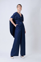 RECTANGLE Straight-Leg Blue Jumpsuit with Cape-Effect