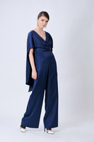 RECTANGLE Straight-Leg Blue Jumpsuit with Cape-Effect